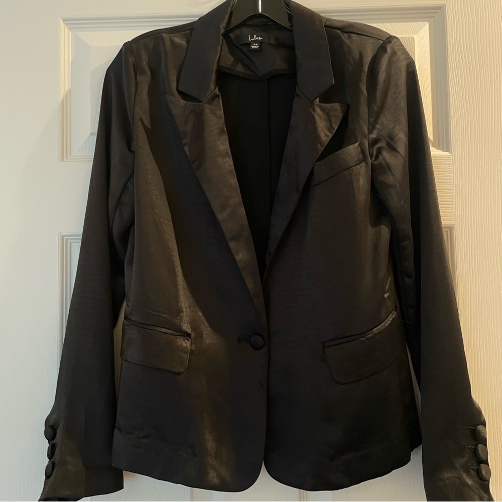 Lulu's Black Satin Blazer